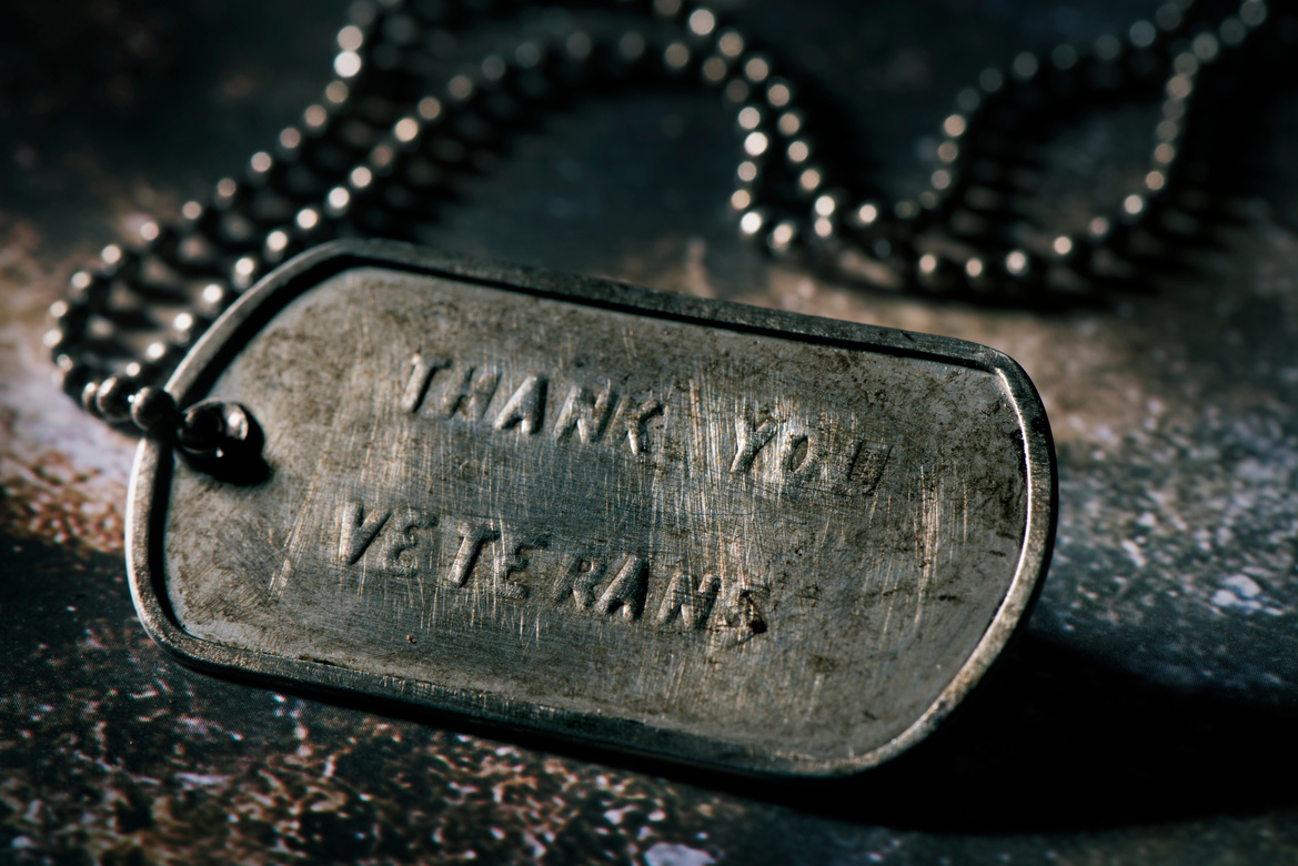 text thank you veterans in a dog tag